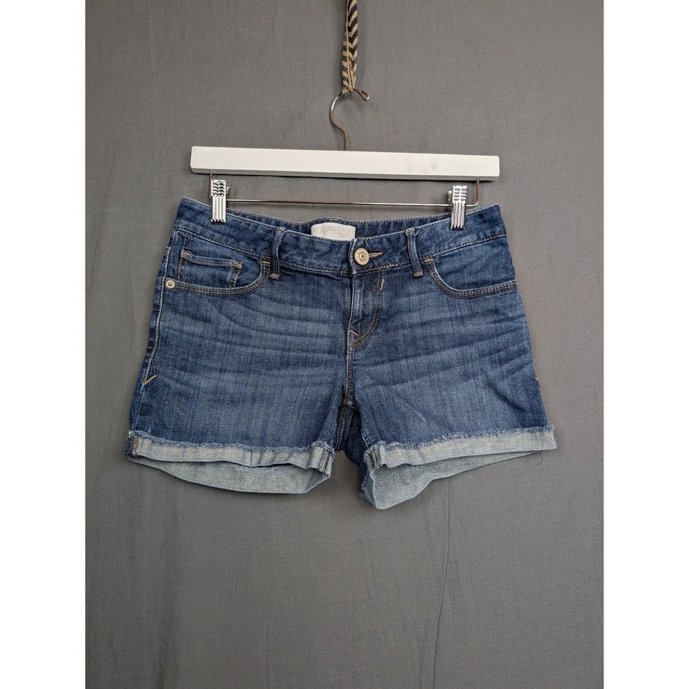 Express Sz 2 Cuffed Denim Shorts Womens Jeans Short Rolled Hem Stretch Dark Wash